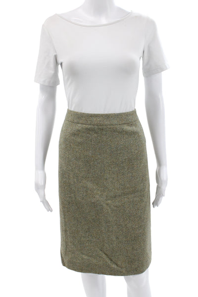 346 Brooks Brothers Women Straight Pencil Skirt Green Wool Knee Length Size 12