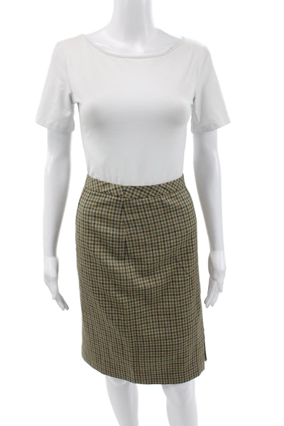 Brooks Brothers Womens Straight Pencil Brown Wool Silk Plaid Skirt Size 10