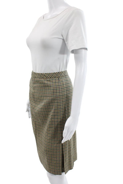 Brooks Brothers Womens Straight Pencil Brown Wool Silk Plaid Skirt Size 10