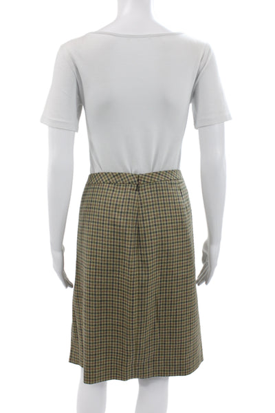 Brooks Brothers Womens Straight Pencil Brown Wool Silk Plaid Skirt Size 10