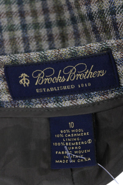 Brooks Brothers Womens Straight Pencil Brown Wool Silk Plaid Skirt Size 10