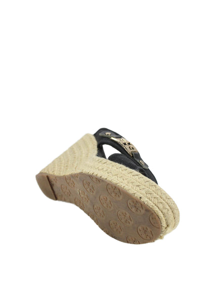 Tory Burch Womens Wedge Heel Canvas Cross Strap Espadrilles Sandals Black 9M