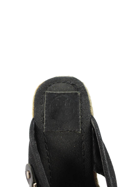 Tory Burch Womens Wedge Heel Canvas Cross Strap Espadrilles Sandals Black 9M