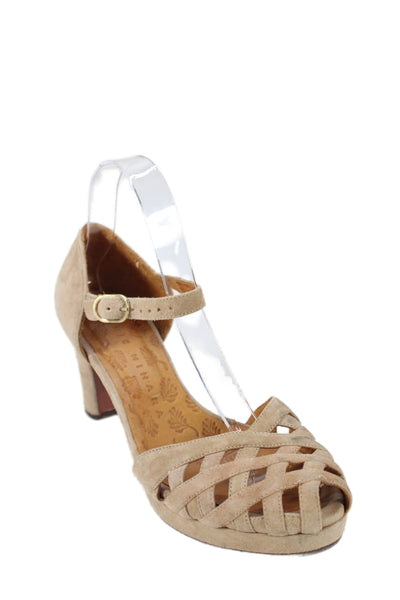 Chie Mihara Womens Block Heel Suede Ankle Strap Sandals Brown Size 38.5