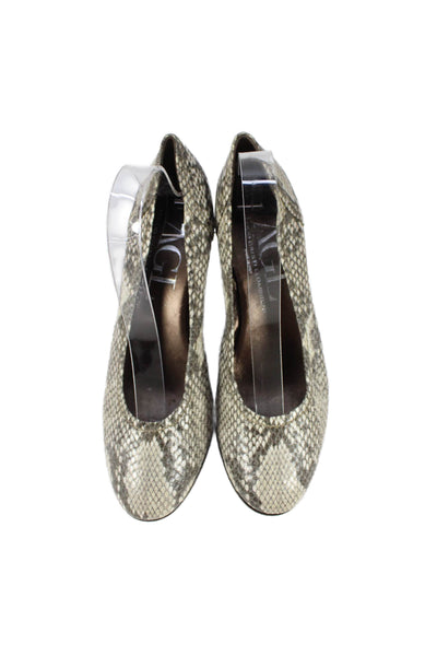 AGL Attilio Giusti Leombruni Womens Block Heel Snake Embossed Pumps Brown 40.5