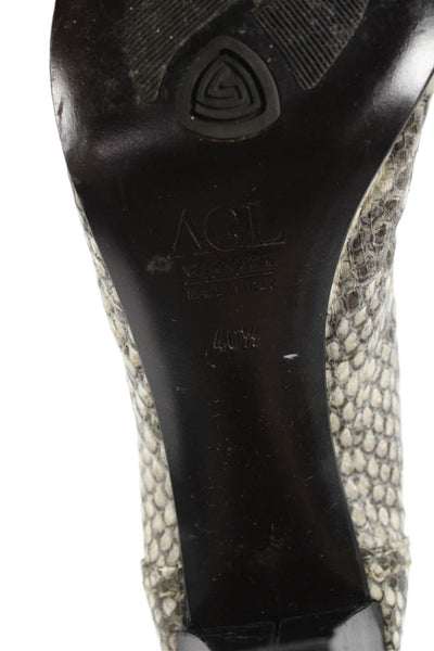AGL Attilio Giusti Leombruni Womens Block Heel Snake Embossed Pumps Brown 40.5