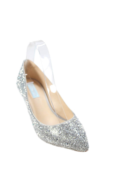 Betsey Johnson Womens Stiletto Pointed Toe Crystal Pumps Silver Tone Size 8M