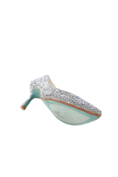 Betsey Johnson Womens Stiletto Pointed Toe Crystal Pumps Silver Tone Size 8M