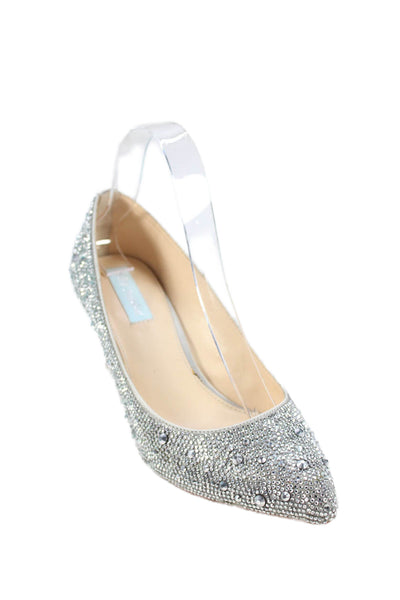 Betsey Johnson Womens Stiletto Crystal Studded Pointed Toe Pumps Silver Size 8M