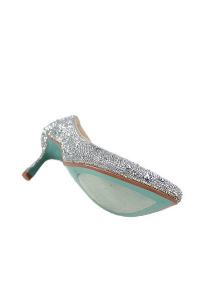 Betsey Johnson Womens Stiletto Crystal Studded Pointed Toe Pumps Silver Size 8M