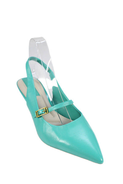 Franco Sarto Womens Kitten Heel Mary Jane Slingback Pumps Blue Leather Size 8.5