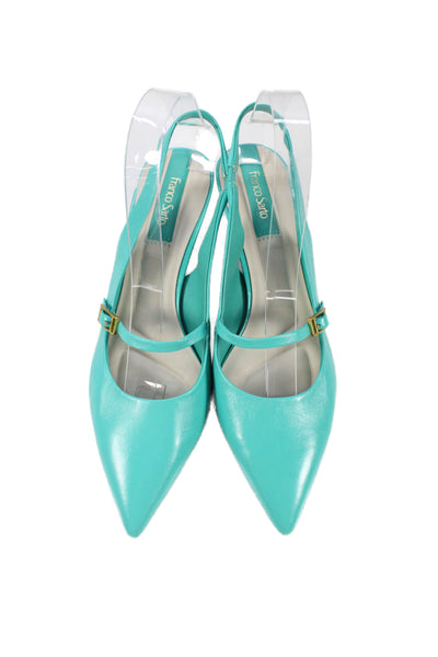 Franco Sarto Womens Kitten Heel Mary Jane Slingback Pumps Blue Leather Size 8.5