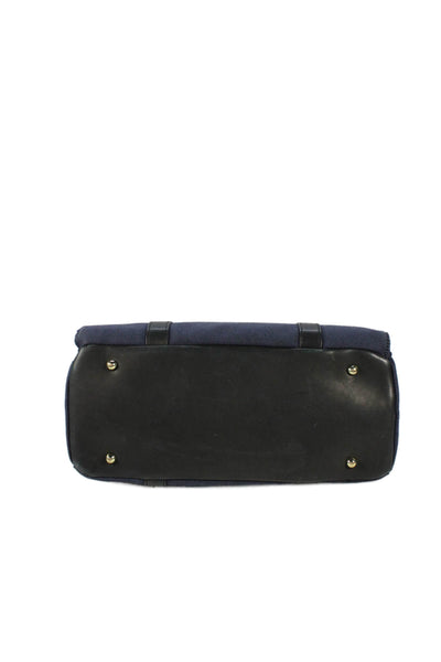 India Hicks Womens Double Handle Leather Trim Canvas Tote Handbag Navy Black