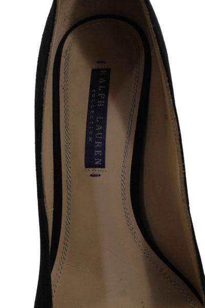 Ralph Lauren Collection Womens Suede Ankle Strap Pumps Black Size 8 B