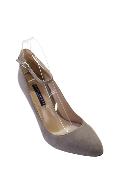 Ralph Lauren Collection Womens Suede Ankle Strap Pumps Beige Size 8 B