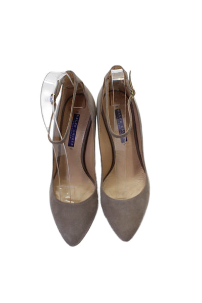 Ralph Lauren Collection Womens Suede Ankle Strap Pumps Beige Size 8 B