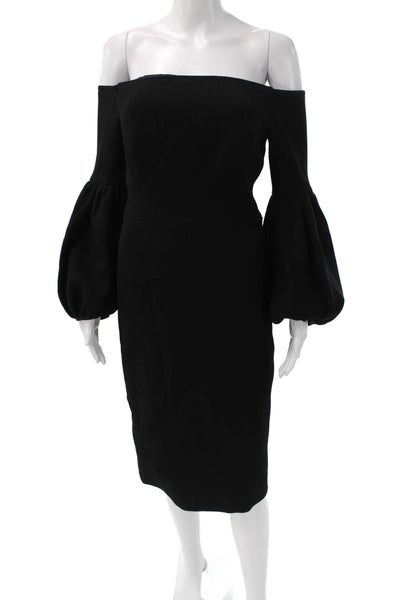Lela Rose Womens Sheath Bodycon Dress Black Zip Mid Calf Size 4