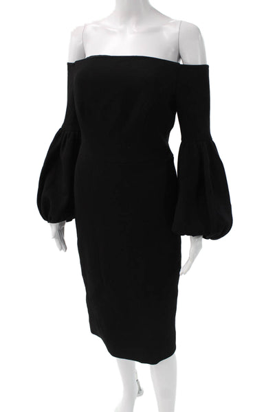 Lela Rose Womens Sheath Bodycon Dress Black Zip Mid Calf Size 4