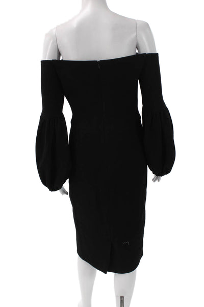 Lela Rose Womens Sheath Bodycon Dress Black Zip Mid Calf Size 4
