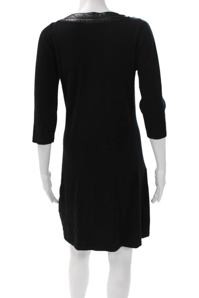 Max & Moi Women Shift Sweater Dress Black Wool Leather 3/4 Sleeve Size 42