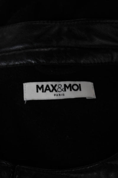 Max & Moi Women Shift Sweater Dress Black Wool Leather 3/4 Sleeve Size 42