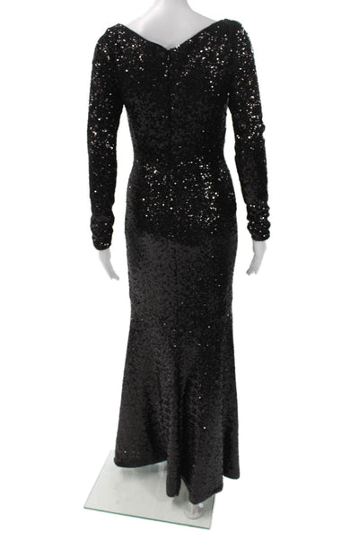 Theia Women Mermaid Sequin V-Neck Long Sleeve Full-Length Dress Zip Size 4
