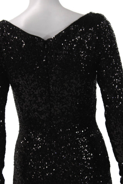 Theia Women Mermaid Sequin V-Neck Long Sleeve Full-Length Dress Zip Size 4