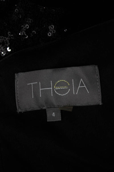 Theia Women Mermaid Sequin V-Neck Long Sleeve Full-Length Dress Zip Size 4