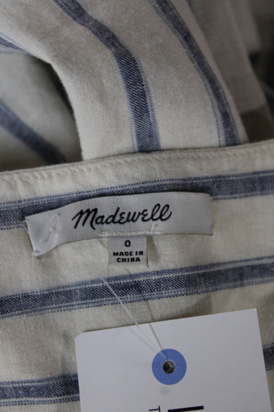 Madewell Women Jumpsuit Beige Striped V-Neck Sleeveless Linen Cotton Size 0