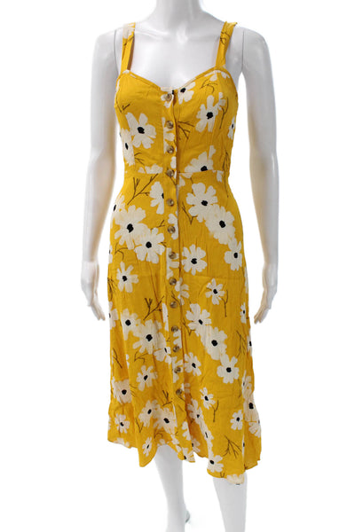 Madewell Women Yellow Floral Sundress Square Neck Knee Length Size 0