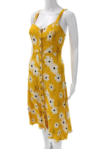 Madewell Women Yellow Floral Sundress Square Neck Knee Length Size 0