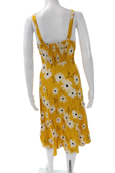 Madewell Women Yellow Floral Sundress Square Neck Knee Length Size 0