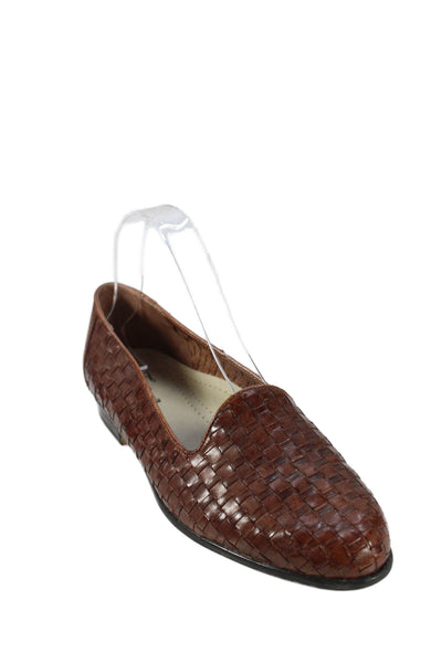 Trotters Womens Woven Leather Slip On Loafers Shoes Brown Size 8M