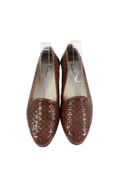 Trotters Womens Woven Leather Slip On Loafers Shoes Brown Size 8M