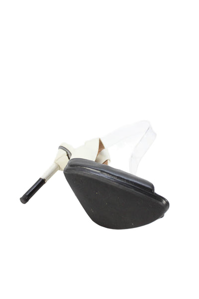 Rachel Zoe Womens Leather Color Block Peep Toe Slingbacks Shoes White Black Sz 8