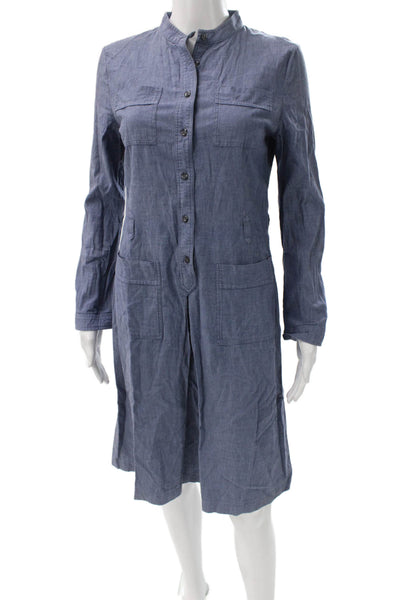 A.P.C. Womens Shirt Dress Blue Long Sleeve Button Cotton Rayon Size 6