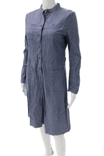 A.P.C. Womens Shirt Dress Blue Long Sleeve Button Cotton Rayon Size 6