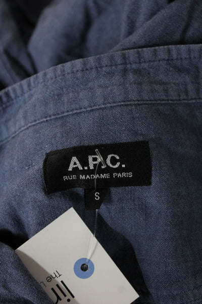 A.P.C. Womens Shirt Dress Blue Long Sleeve Button Cotton Rayon Size 6