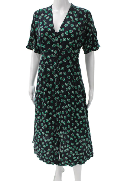 Whistles Womens Shirt Dress Floral Black V-Neck Button Short Sleeve Size 6