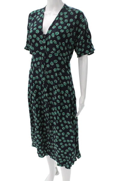 Whistles Womens Shirt Dress Floral Black V-Neck Button Short Sleeve Size 6
