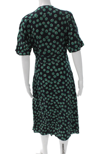 Whistles Womens Shirt Dress Floral Black V-Neck Button Short Sleeve Size 6