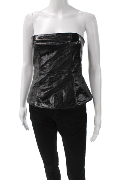 Zara Womens Leather Biker Sleeveless Zip Top Black Size S