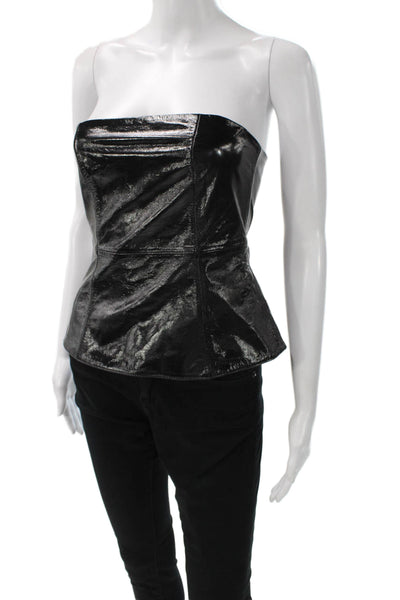 Zara Womens Leather Biker Sleeveless Zip Top Black Size S