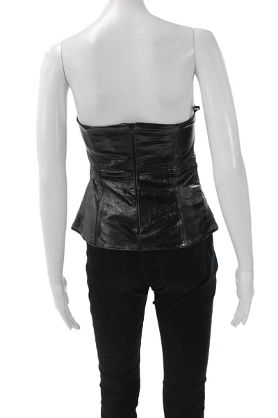Zara Womens Leather Biker Sleeveless Zip Top Black Size S