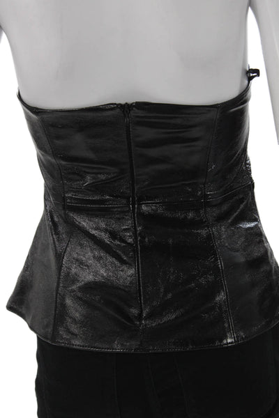 Zara Womens Leather Biker Sleeveless Zip Top Black Size S