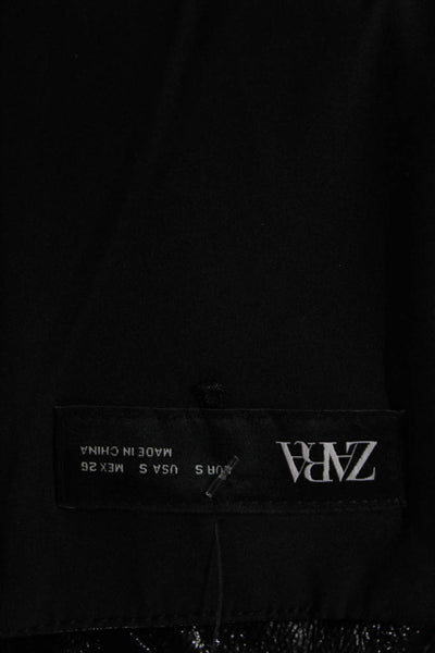 Zara Womens Leather Biker Sleeveless Zip Top Black Size S