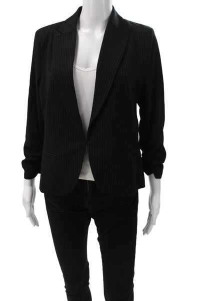 Amanda + Chelsea Womens Striped V-Neck Long Sleeve Black Blazer Size 10