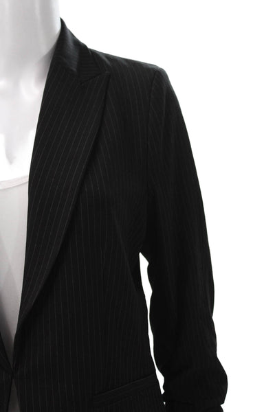 Amanda + Chelsea Womens Striped V-Neck Long Sleeve Black Blazer Size 10