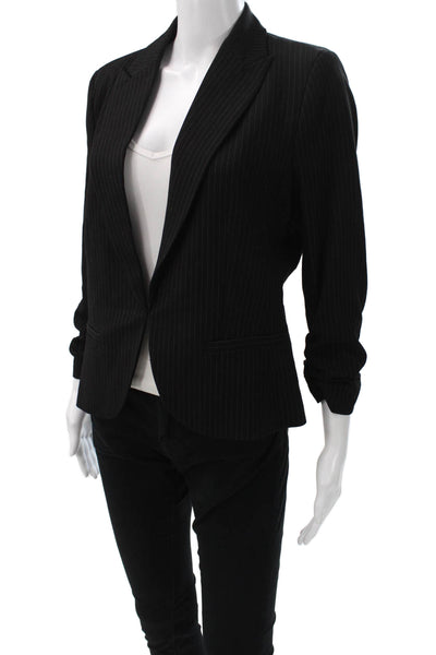 Amanda + Chelsea Womens Striped V-Neck Long Sleeve Black Blazer Size 10