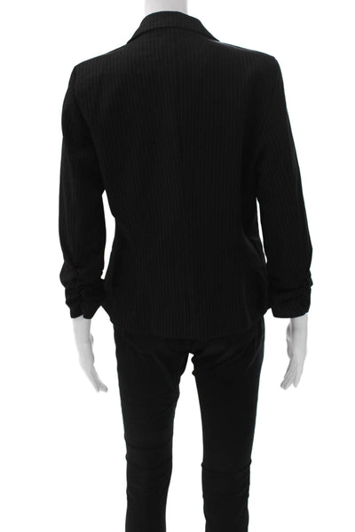 Amanda + Chelsea Womens Striped V-Neck Long Sleeve Black Blazer Size 10